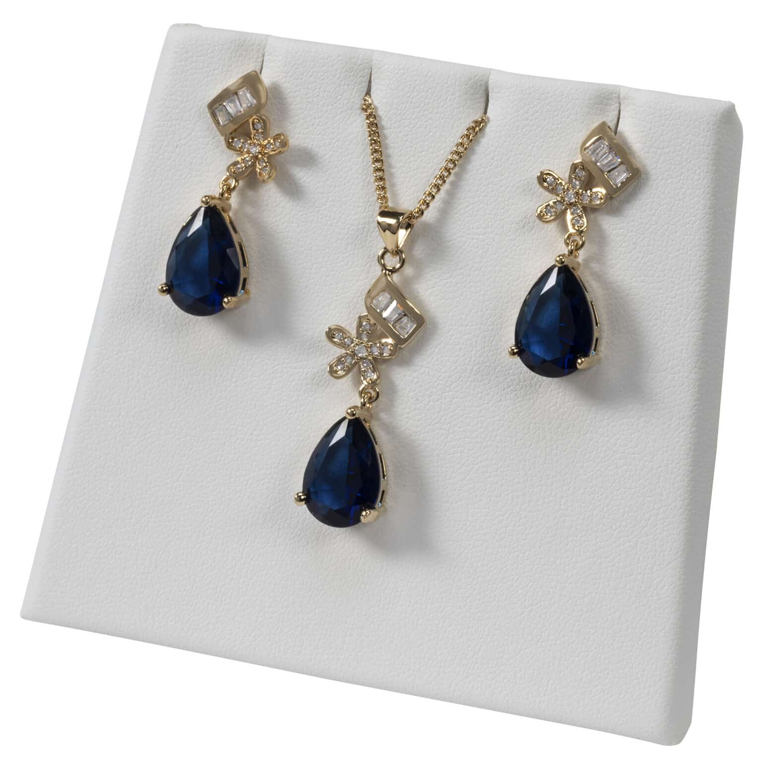 Set 15 – CZ Flower Dangling Sapphire Set