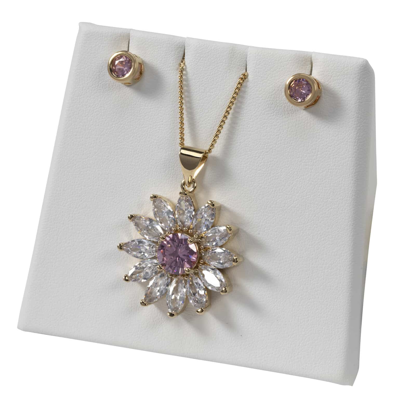 Set 8 – CZ LG Pink Center Flower Set