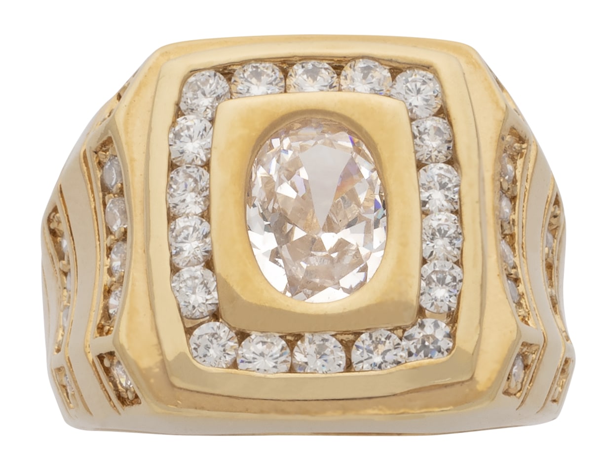 BLMN-050Z | Mens Ring CZ/Oval Center Stone
