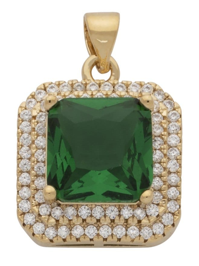 BLCZP-698Z CZ Square Diamond and Emerald Pendant
