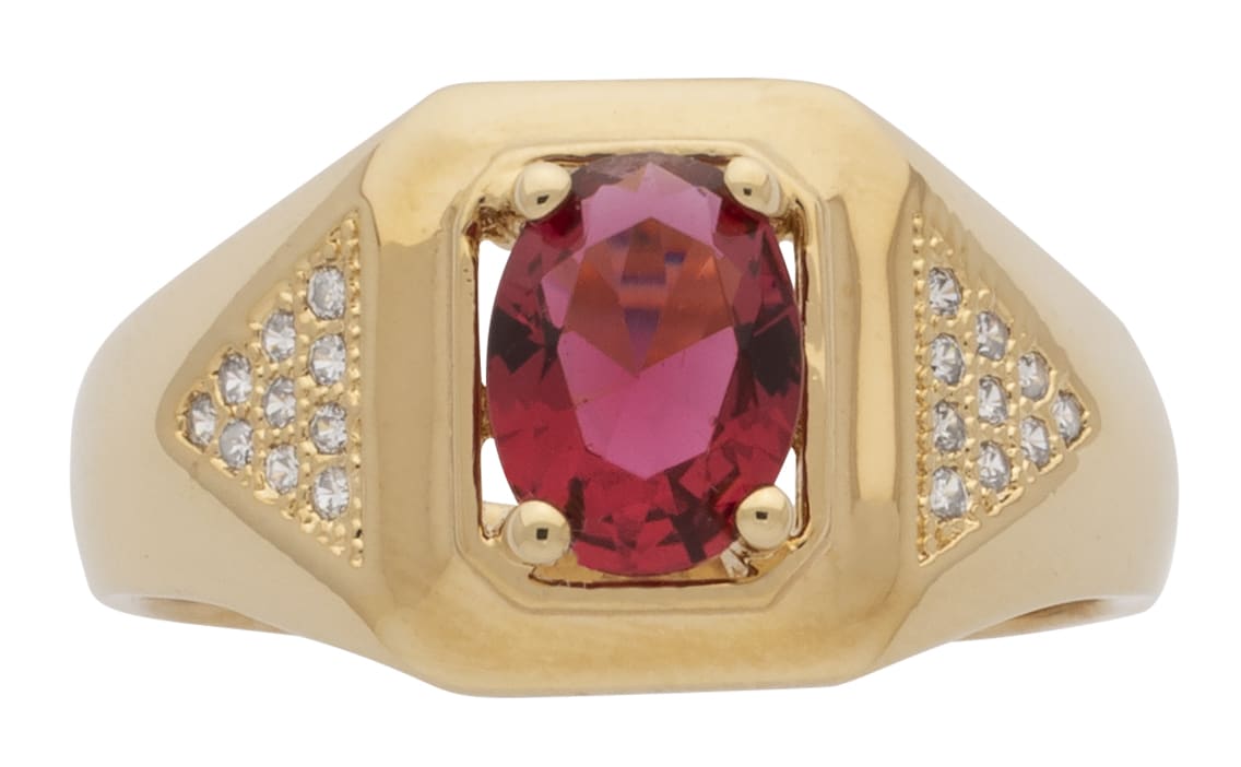 BLMN-54DZ Mens Ring CZ Red Oval Center Stone “available in 3 stone colors”
