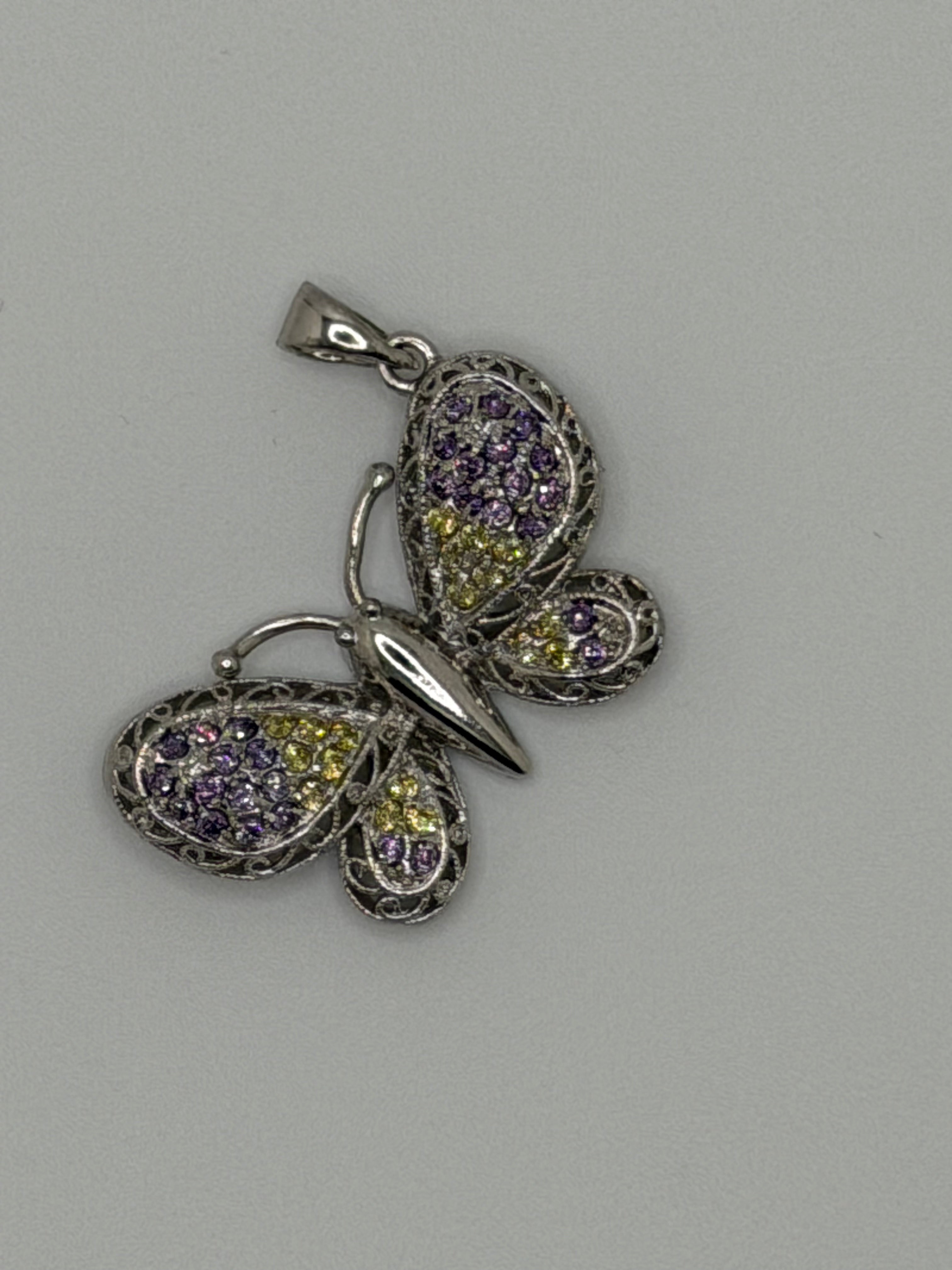 BLCZP-577Z CZ Purple/Yellow Stone Butterfly Pendant