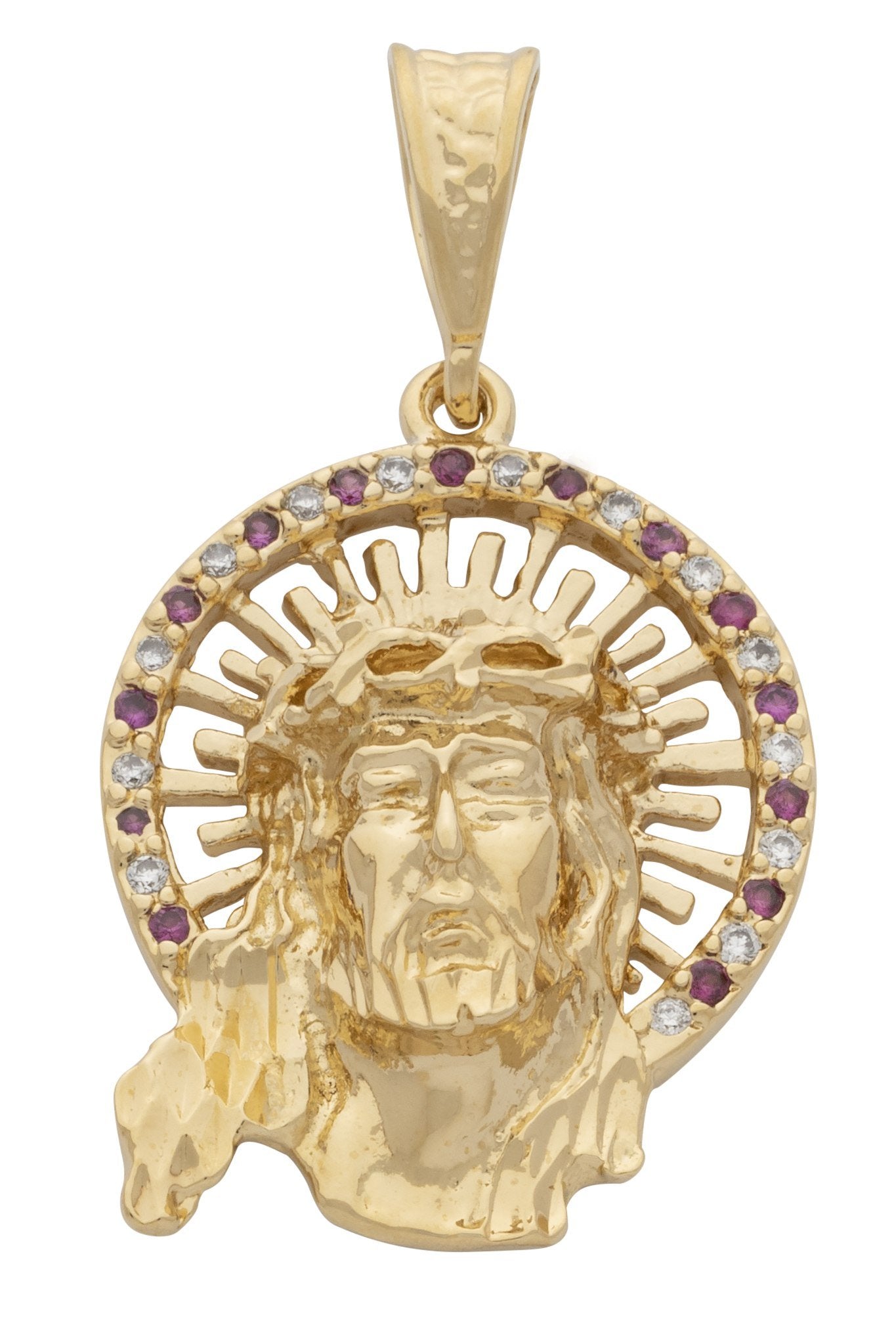 CZP-061 | CZ White/Red Halo Jesus Face Pendant