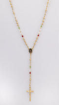 ROSE-09 | 21″ Rosary Gold Bead with Red/Clear/Green Crystal Beads