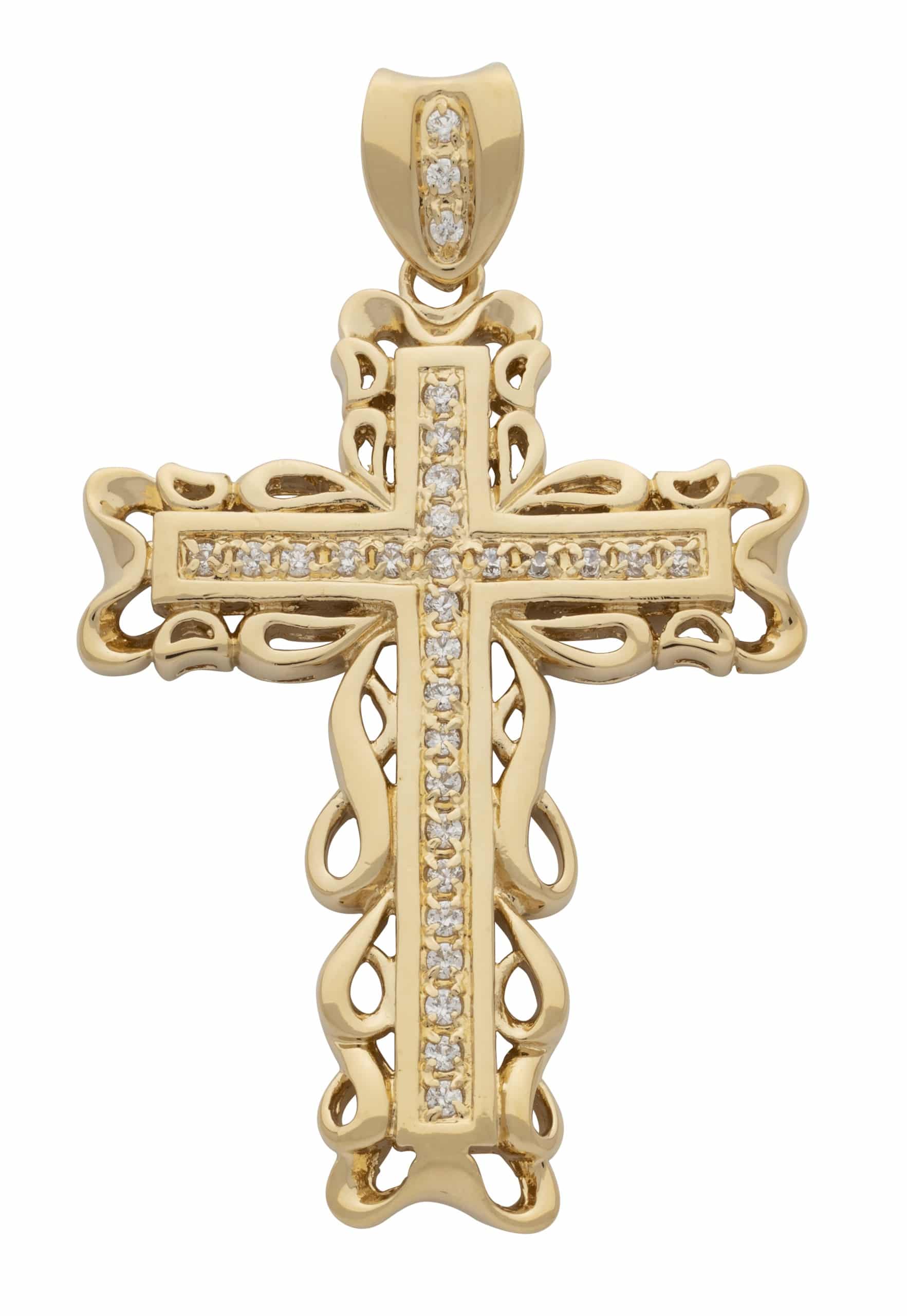 CZP-105 | CZ Filigree Border Cross Pendant