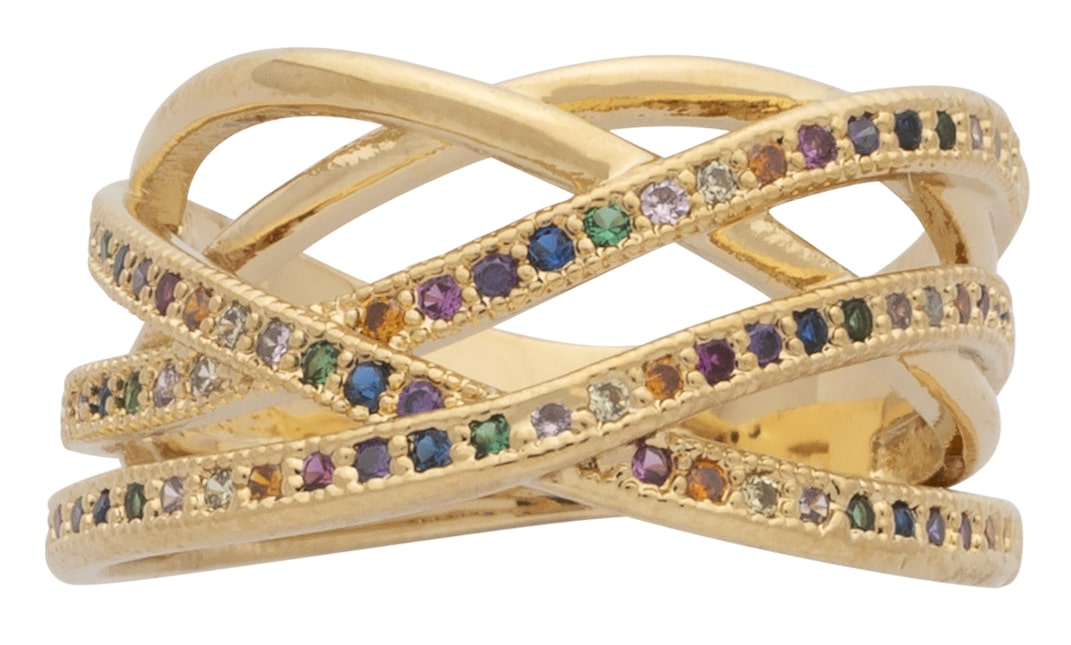 LR-248 | Ladies Ring CZ Multi-Colored Stones Weaved with Solid Bands