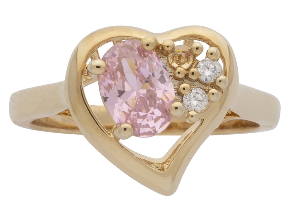 LR-192 | Ladies Ring Heart with Pink Stone & CZ”s