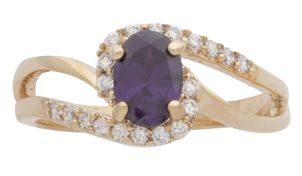 LR-208 | Ladies Ring CZ/Purple Oval Stone